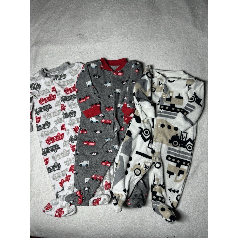 Carters Baby Footed Pajamas 0-3 Months Lot Of Three Truck Print